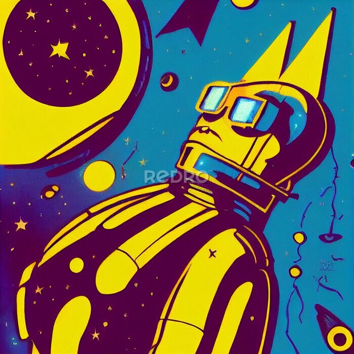 Poster Retro robot in de ruimte