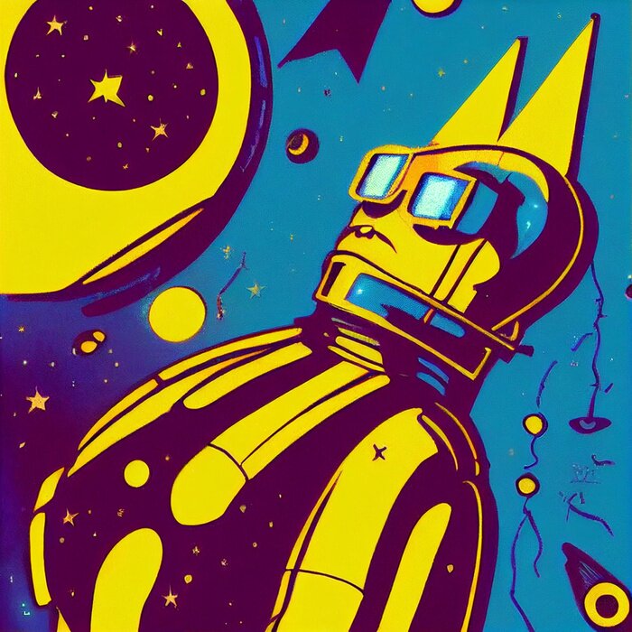 Poster Retro robot in de ruimte