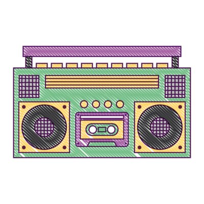 Poster retro stereo cassette-speler muziek recorder vectorillustratie