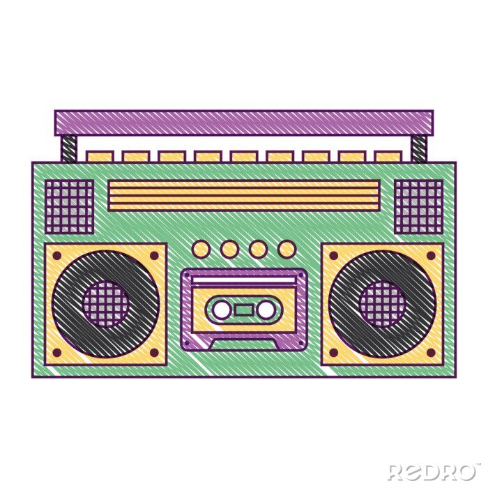 Poster retro stereo cassette-speler muziek recorder vectorillustratie