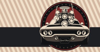 Poster Retro stijl auto illustratie