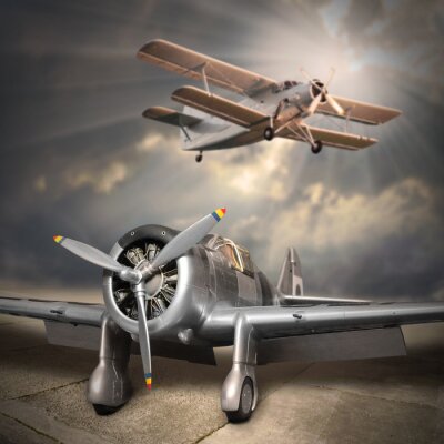 Poster Retro stijl beeld van de vliegtuigen.
