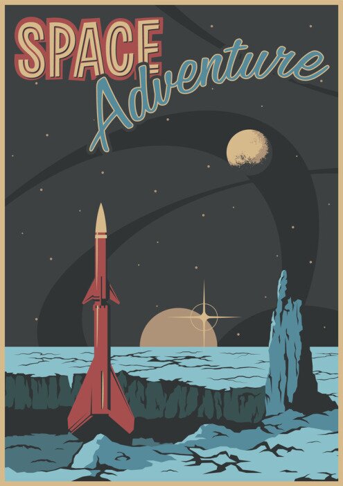 Poster Retro stijl ruimte illustratie