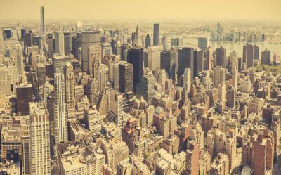 Retro stylized aerial view of Manhattan, New York City, USA.
