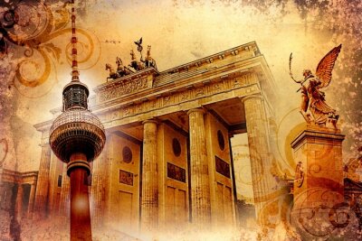 Poster Retro symbolen van Berlijn en de stad