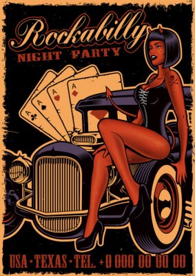 Poster Retro voertuig en poker