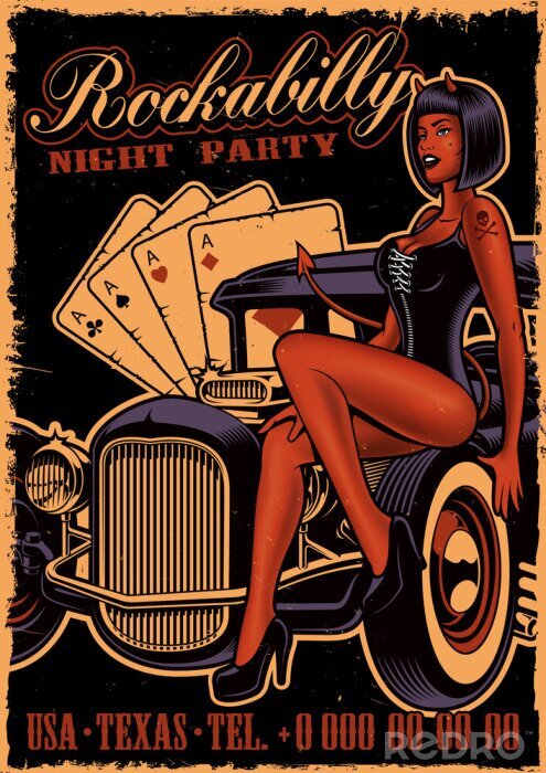 Poster Retro voertuig en poker