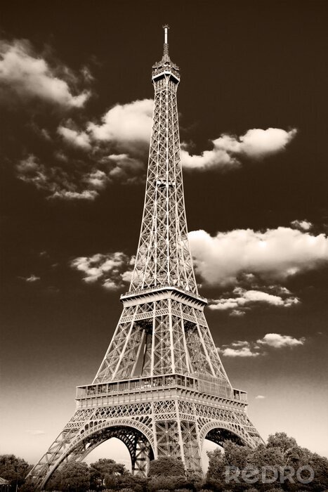 Poster Retro zwart-witte Eiffeltoren