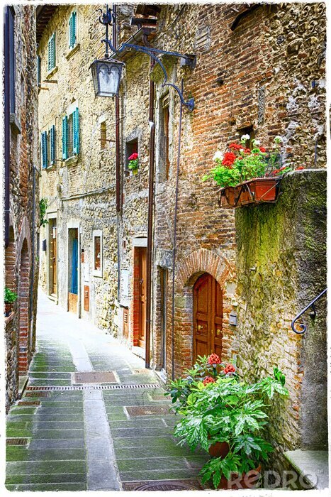 Poster Retrostijl in een Italiaanse straat