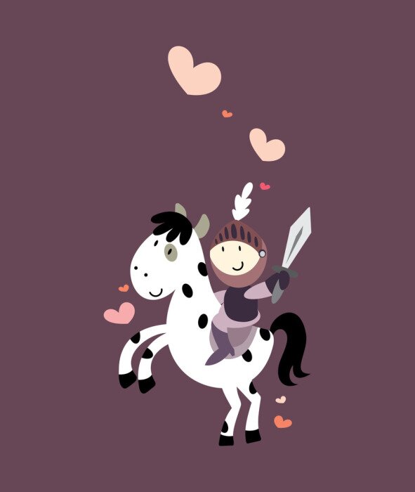 Poster Ridder op een wit paard met zwarte vlekken