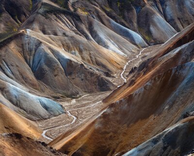 Poster River along a Valley in Landmannalaugar among colorful mountains, Iceland
