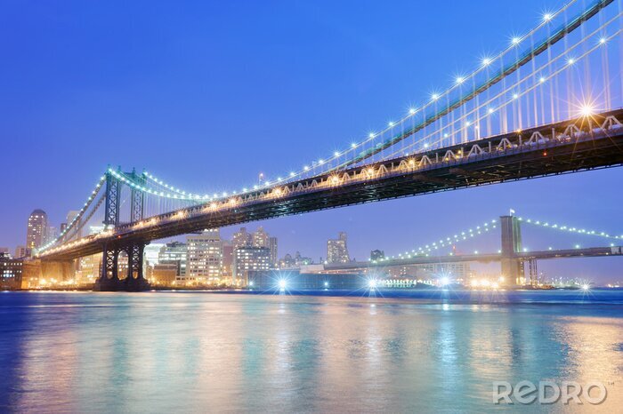 Poster Rivier en Brooklyn Bridge