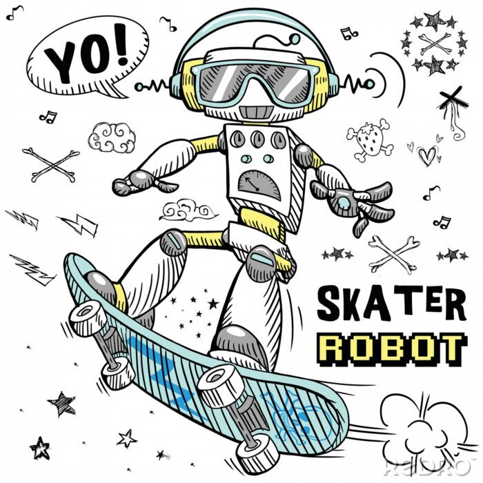 Poster robot toy skater illustration graphic design print