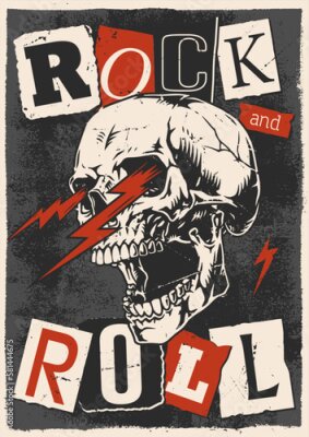 Poster Rock-'n-roll-opschrift met een schedel