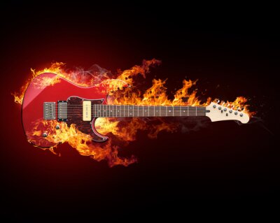 Poster Rock guitara in flames of fire