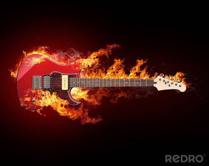 Poster Rock guitara in flames of fire