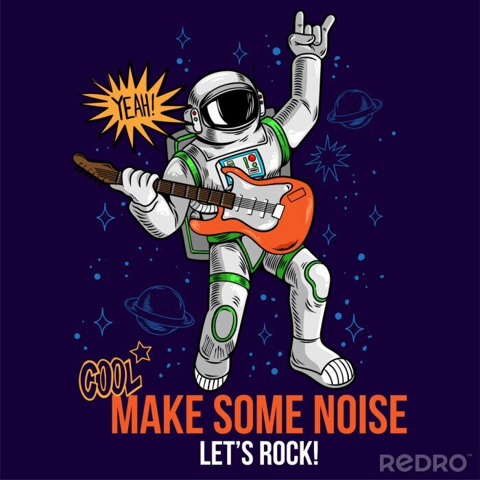 Poster rock star astronaut play rock music