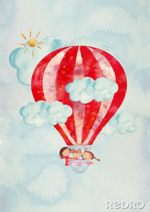 Poster Rode ballon in de wolken