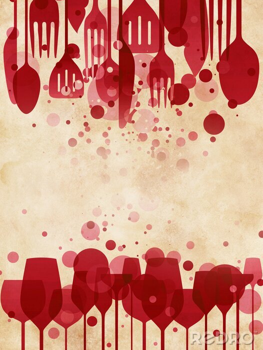 Poster Rode glazen en bestek moderne graphics