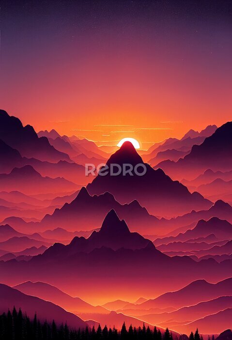 Poster Rode heuvels bij zonsopgang