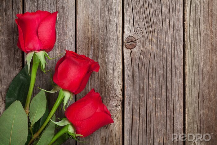 Poster Rode rozen liggen op de planken