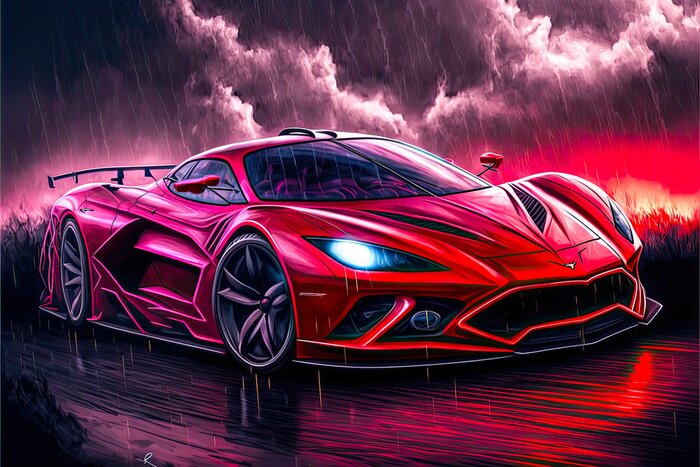 Poster Rode sportwagen illustratie