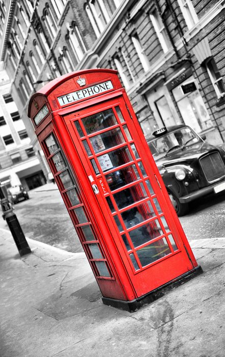 Poster Rode telefooncel en auto