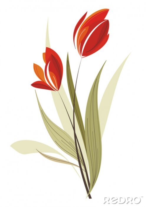 Poster Rode tulpen en bladeren zonder contouren