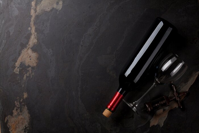 Poster Rode wijn fles, glas en kurketrekker