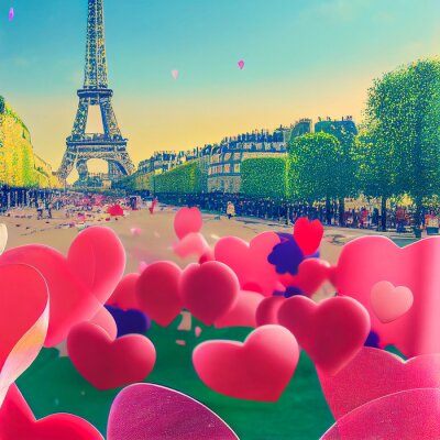 Poster Romantisch Parijs met hartjes