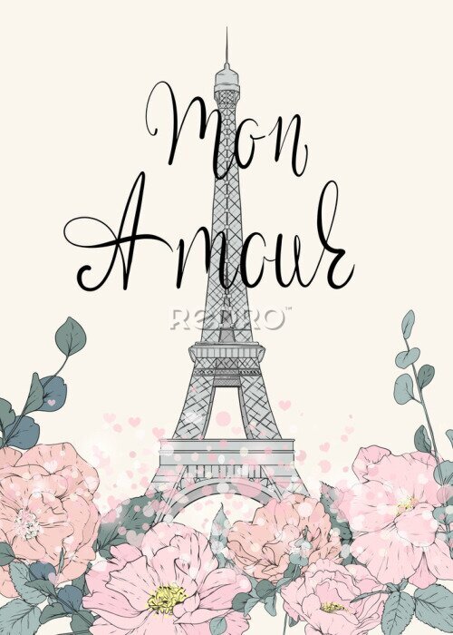 Poster Romantische illustratie van Parijs