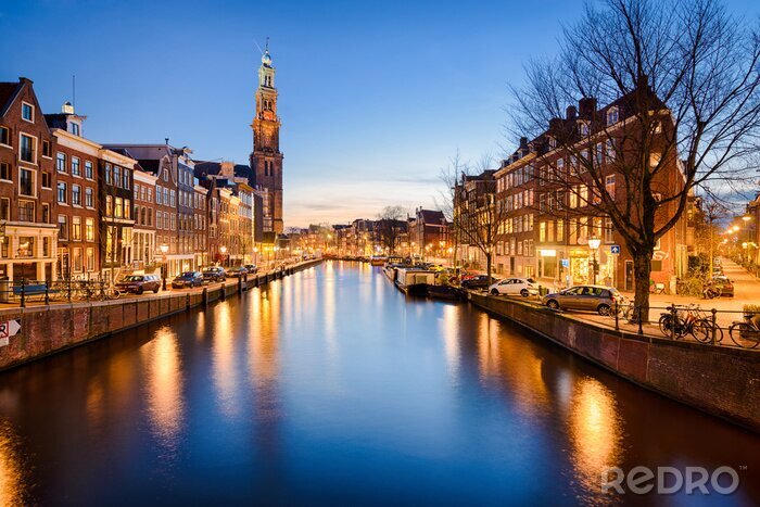 Poster Romantisches Amsterdam in der Abenddämmerung