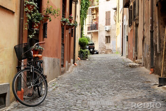 Poster Romeinse straat en fiets