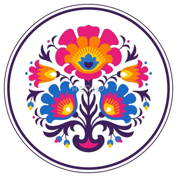 Poster Rond patroon met folkloristisch ornament.