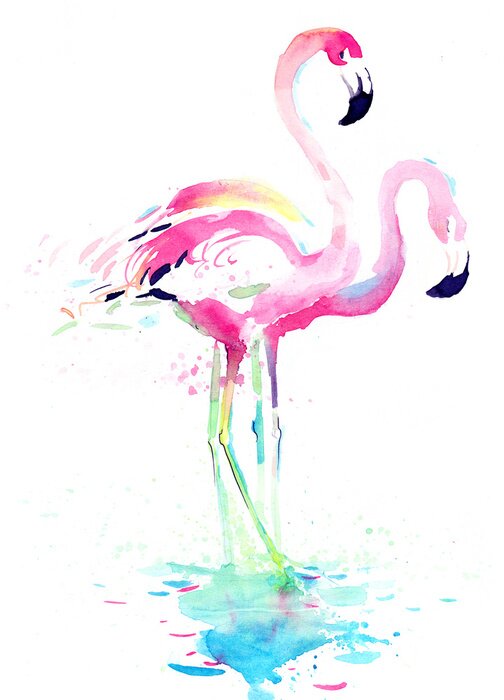 Poster Roze aquarel flamingo's