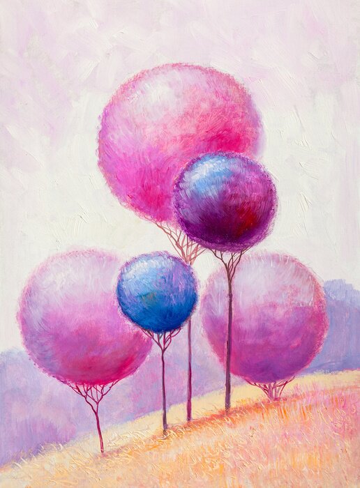 Poster Roze bomen met ronde kruinen