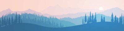 Poster Roze en blauw bergpanorama