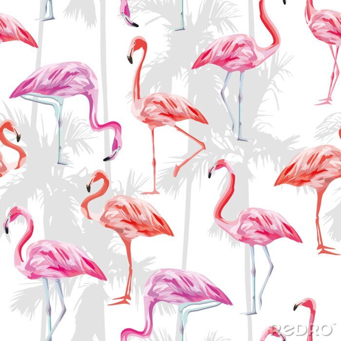 Poster Roze en oranje flamingo's