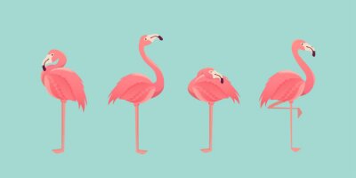 Poster Roze flamingo's op een blauwe achtergrond