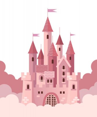 Poster Roze kasteel in de wolkengrafiek