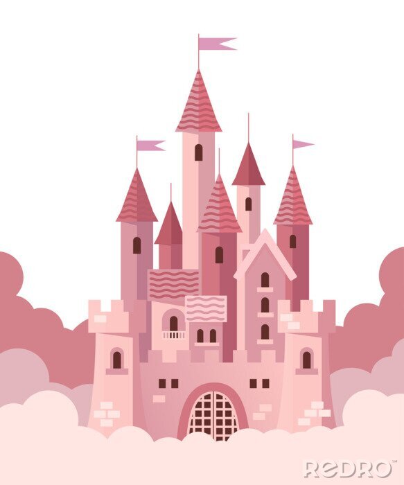 Poster Roze kasteel in de wolkengrafiek