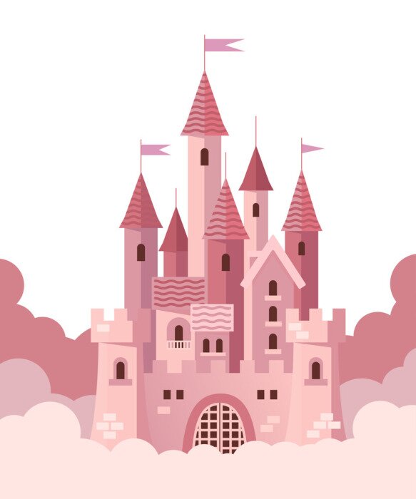 Poster Roze kasteel in de wolkengrafiek