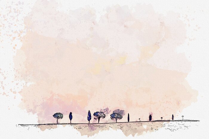 Poster Roze landschap van Toscane