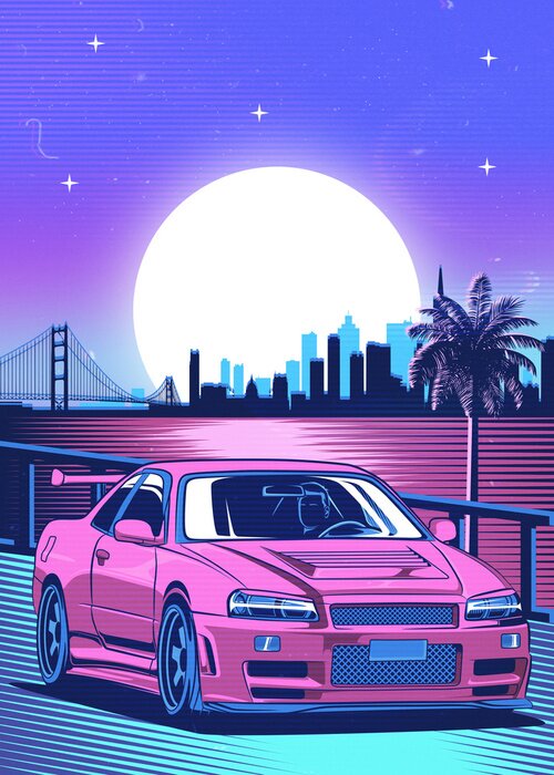Poster Roze neonauto