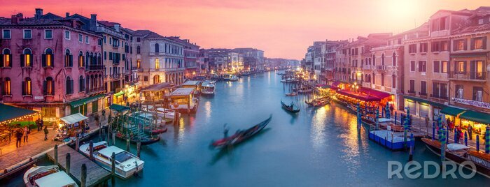 Poster Roze panorama van Venetië
