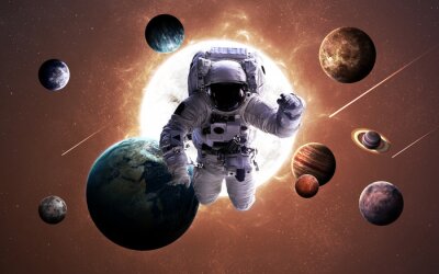 Poster Ruimte, planeten en een dappere astronaut