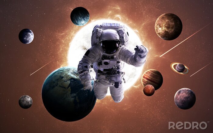 Poster Ruimte, planeten en een dappere astronaut
