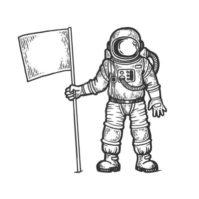 Sticker Ruimteastronaut die een grafische vlag houdt
