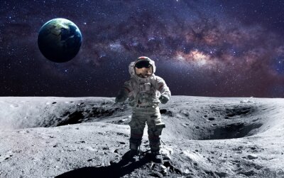 Poster Ruimtethema en astronaut op onbekende planeet