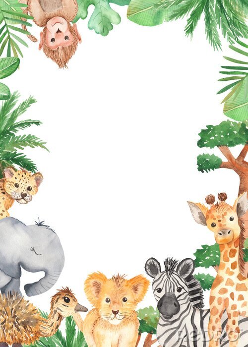 Poster Safari dieren tekenen vormen een frame